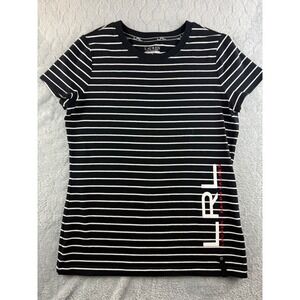LAUREN Ralph Lauren Womens Striped T Shirt Active Black White Size Medium
